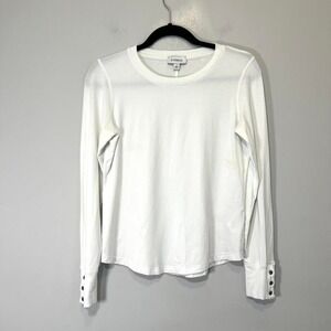 Evereve Long Sleeve Tee Small White Soft Basic Layering Top Casual